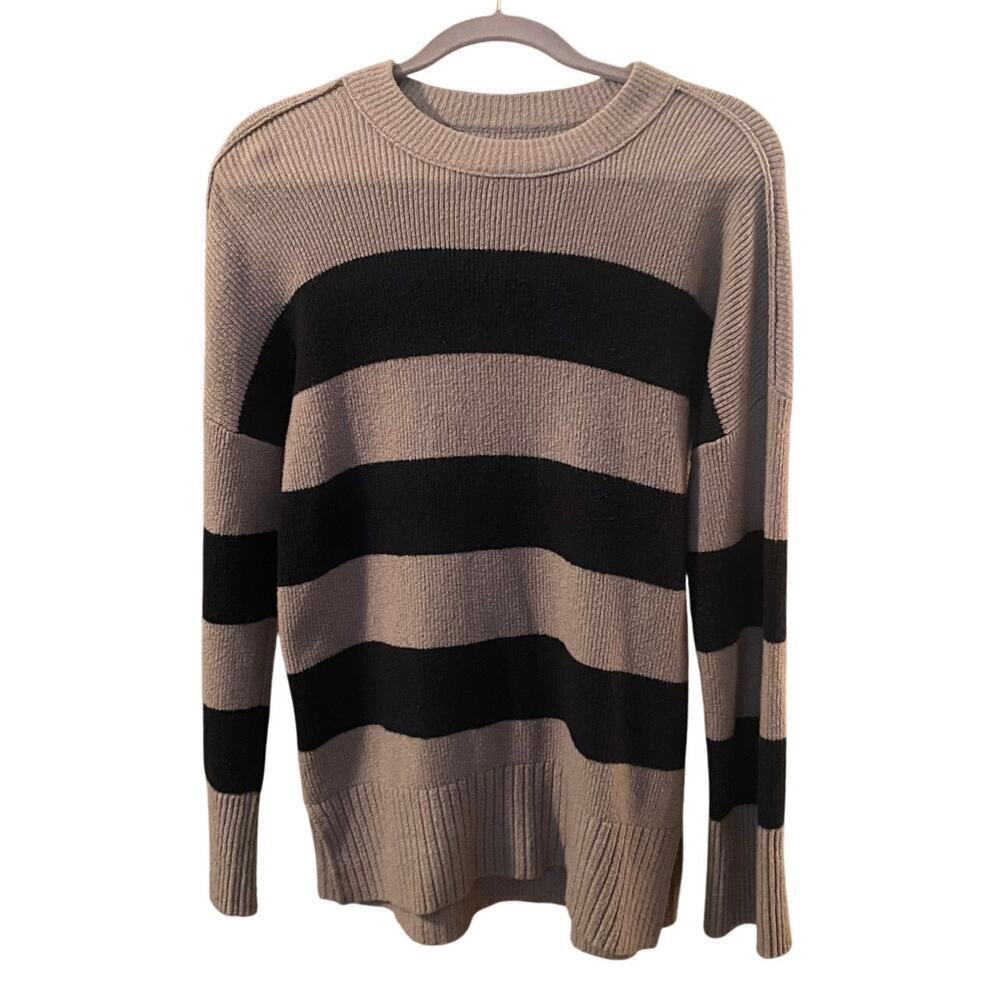 ABERCROMBIE & FITCH Women's Oversized Sweater, Crew Neck, S, Beige/Black Stripe